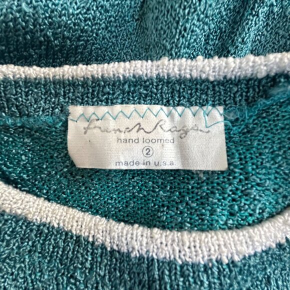 French Rags Women's Size 2 Green Hand Loomed Crew Neck Sweater Patch Pockets USA - Picture 3 of 6